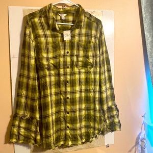 New Cato fringed button down bell sleeve blouse